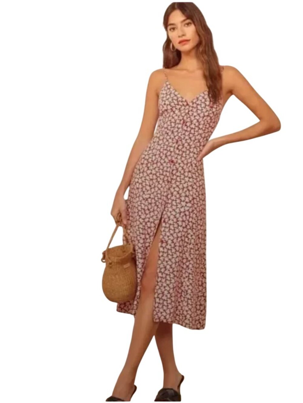 Reformation Gemstone Dress in Grenadine Print red white floral size 2 XS midi
